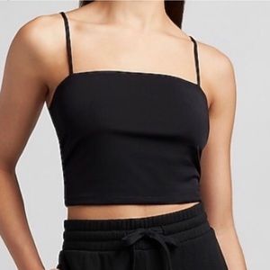 EXPRESS Square Neck Cropped Cami, Black, Size M
